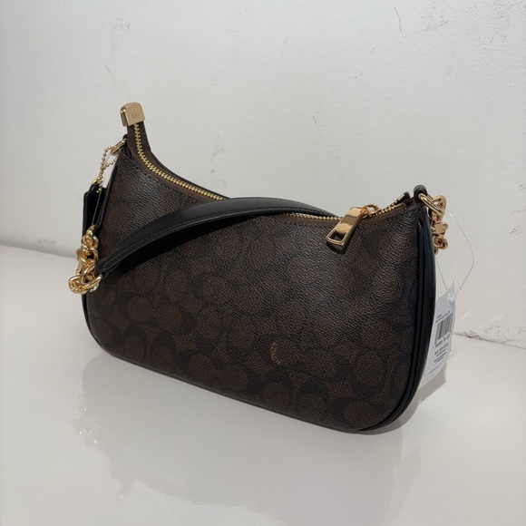 Coach Black and Brown Shoulder Bag with Gold Accents - Picture 5 of 6